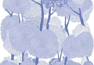 Blue graphic forest wall mural