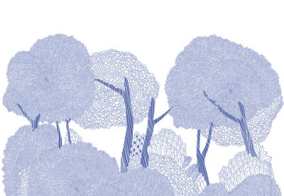 Blue graphic trees wall mural