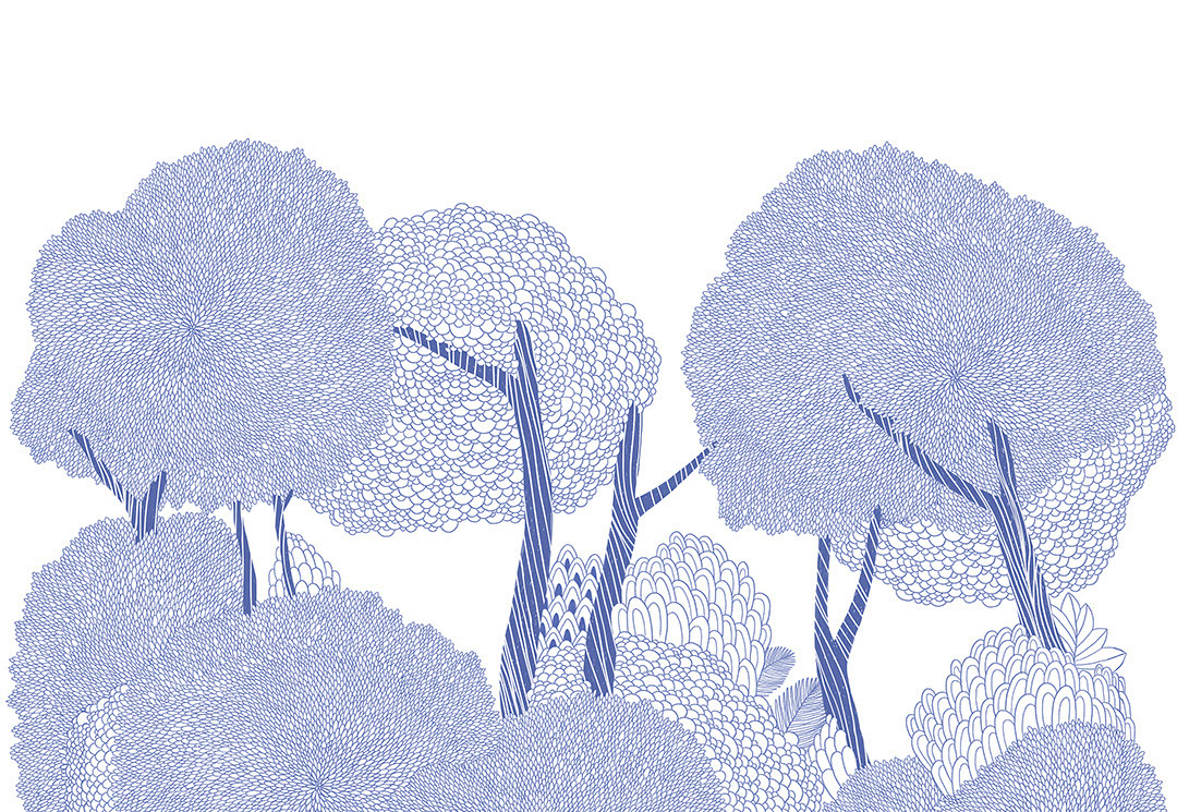 Blue graphic trees wall mural