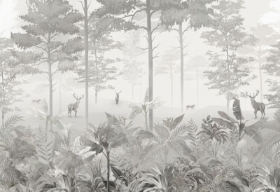 Vintage detailed grey forest wall mural