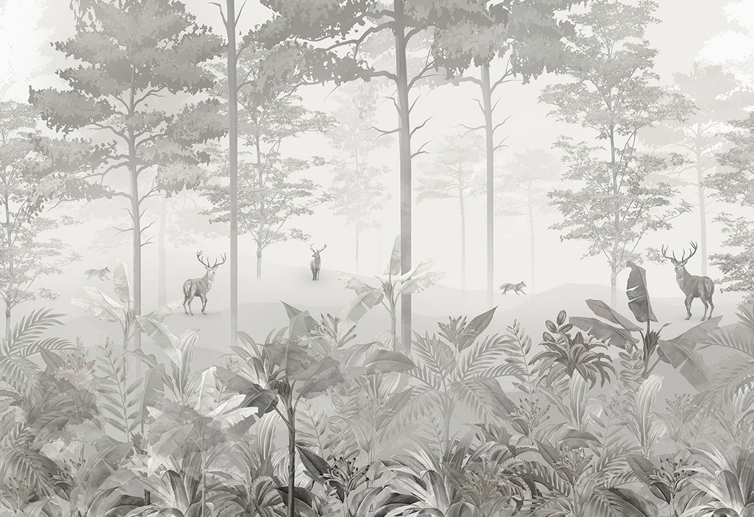 Vintage detailed grey forest wall mural