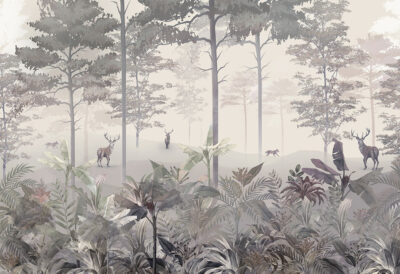 Vintage detailed dark forest wall mural