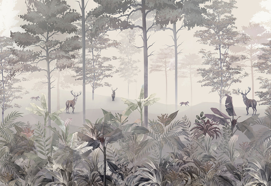 Vintage detailed dark forest wall mural