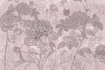 Minimalist roses line art pink wall mural