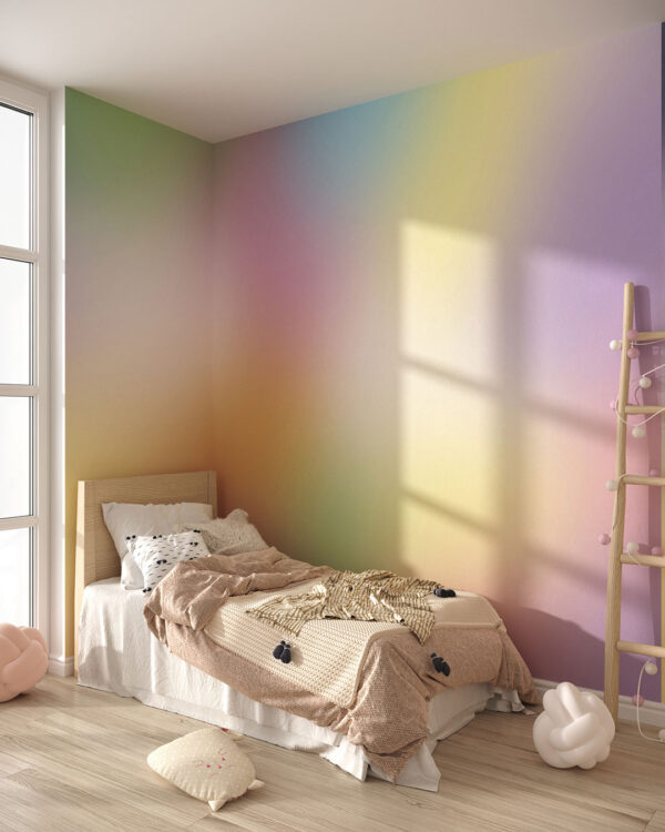 Colourful rainbow ombre wall mural for a children's room