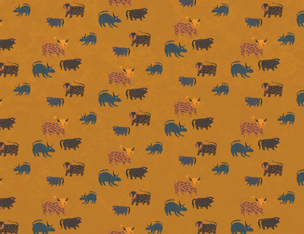 Mythical animals in ethnic Ukrainian style patterned wallpaper