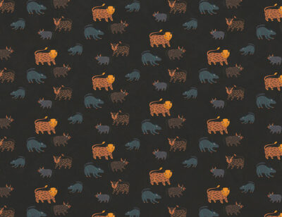 Mythical animals in ethnic Ukrainian style dark patterned wallpaper