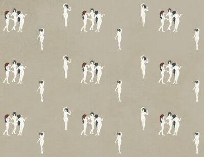 Tender girls in flower crowns patterned wallpaper on the grey background