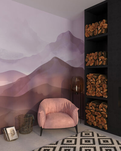 Watercolour gradient mountains wall mural for the living room