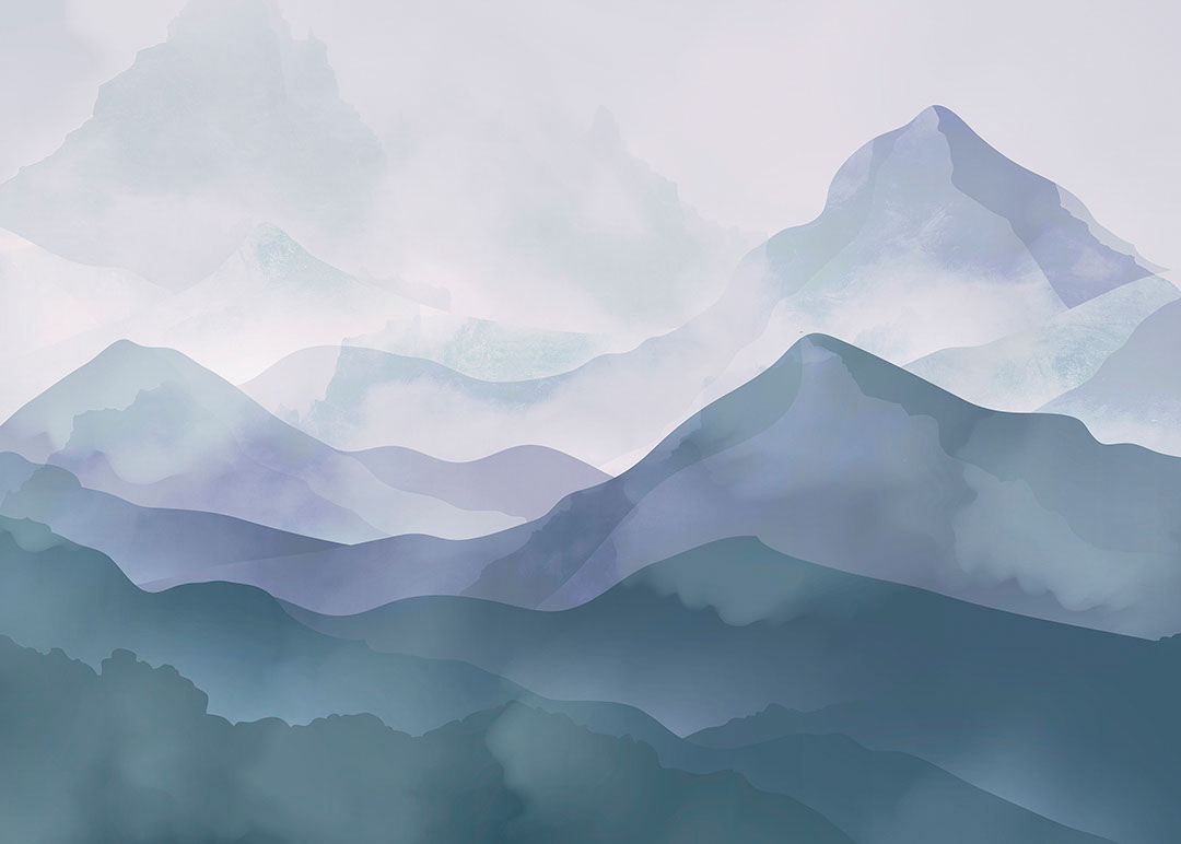 Watercolour blue gradient mountains wall mural