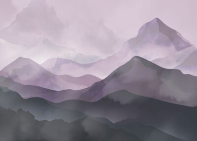 Watercolour violet gradient mountains wall mural
