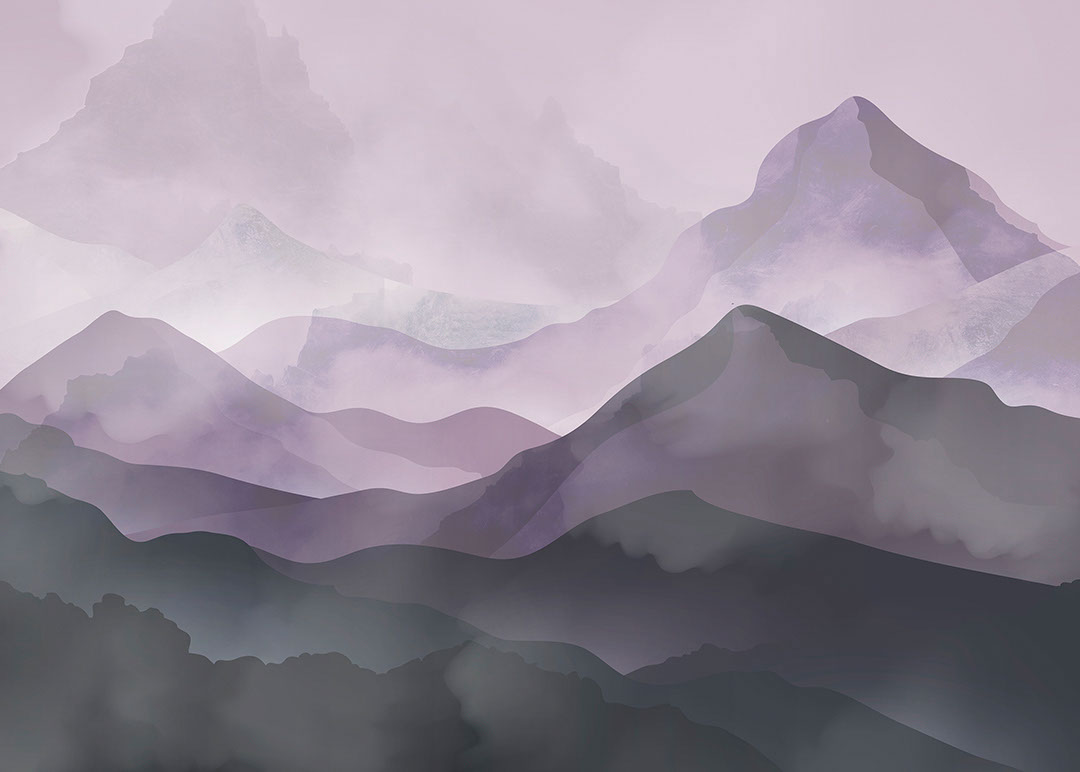 Watercolour violet gradient mountains wall mural