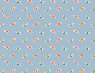 Cute little swimmers in the blue water patterned wallpaper