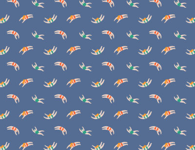Cute little swimmers in the navy blue water patterned wallpaper