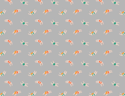 Cute little swimmers in the grey water patterned wallpaper