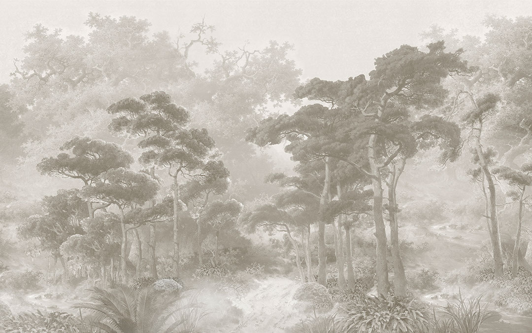 Detailed vintage grey forest wall mural