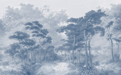 Detailed vintage blue forest wall mural