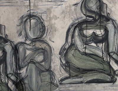 Wall mural with oil painting of two women