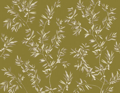 Delicate olive tree branches on the khaki background wall mural