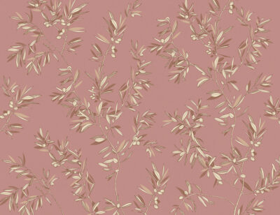 Delicate olive tree branches on the pink background wall mural