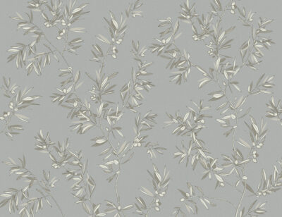 Delicate olive tree branches on the grey background wall mural