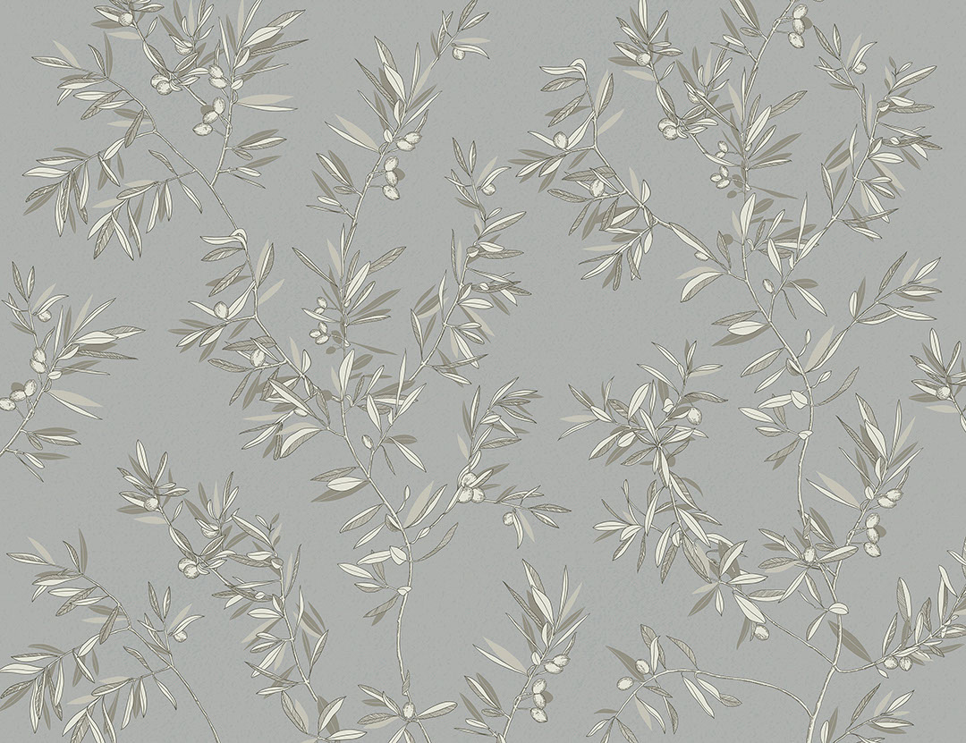 Delicate olive tree branches on the grey background wall mural