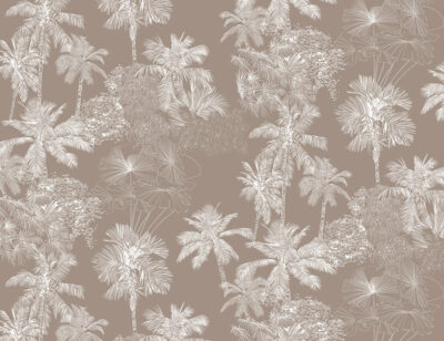White delicate tropical leaves on the brown background wall mural
