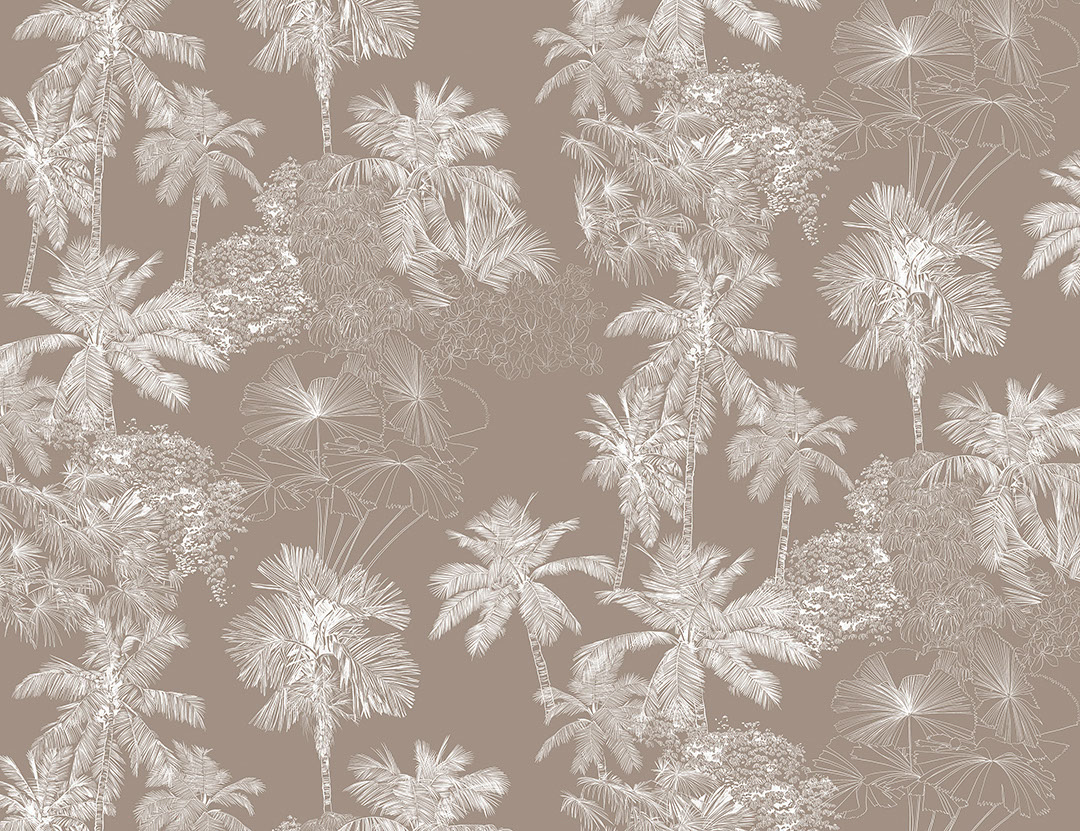 White delicate tropical leaves on the brown background wall mural