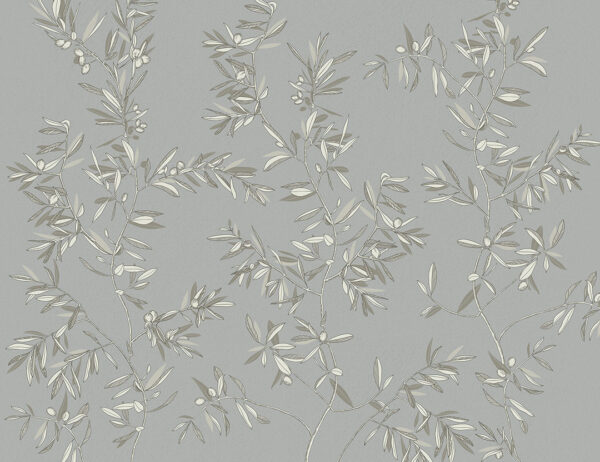 Minimalist olive tree branches wall mural on the grey background