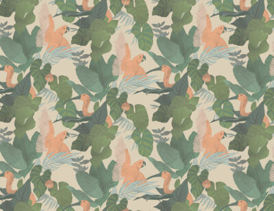 Tropical leaves and colourful parrots wall mural