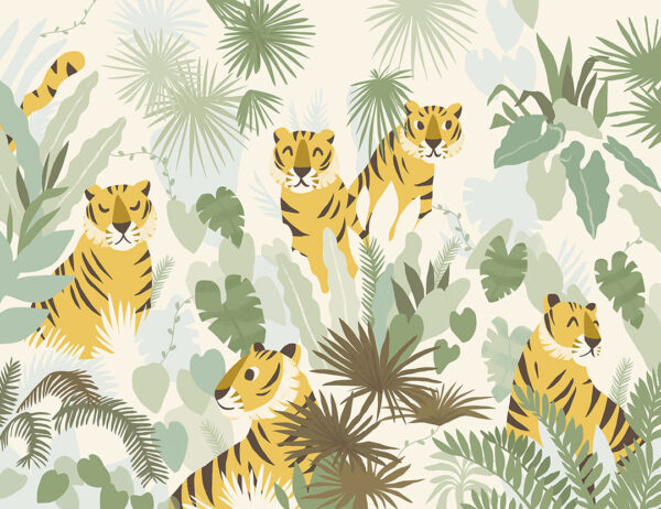 Tigers in the tropics kids wall mural