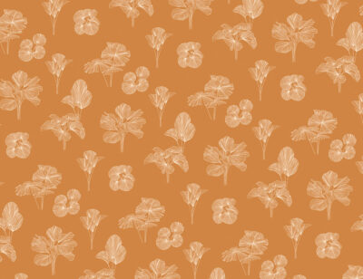 Tender line art leaves patterned wallpaper on the orange background