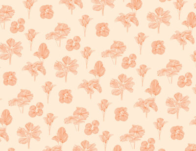 Tender line art leaves patterned wallpaper on the peachy background
