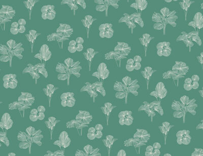 Tender line art leaves patterned wallpaper on the green background