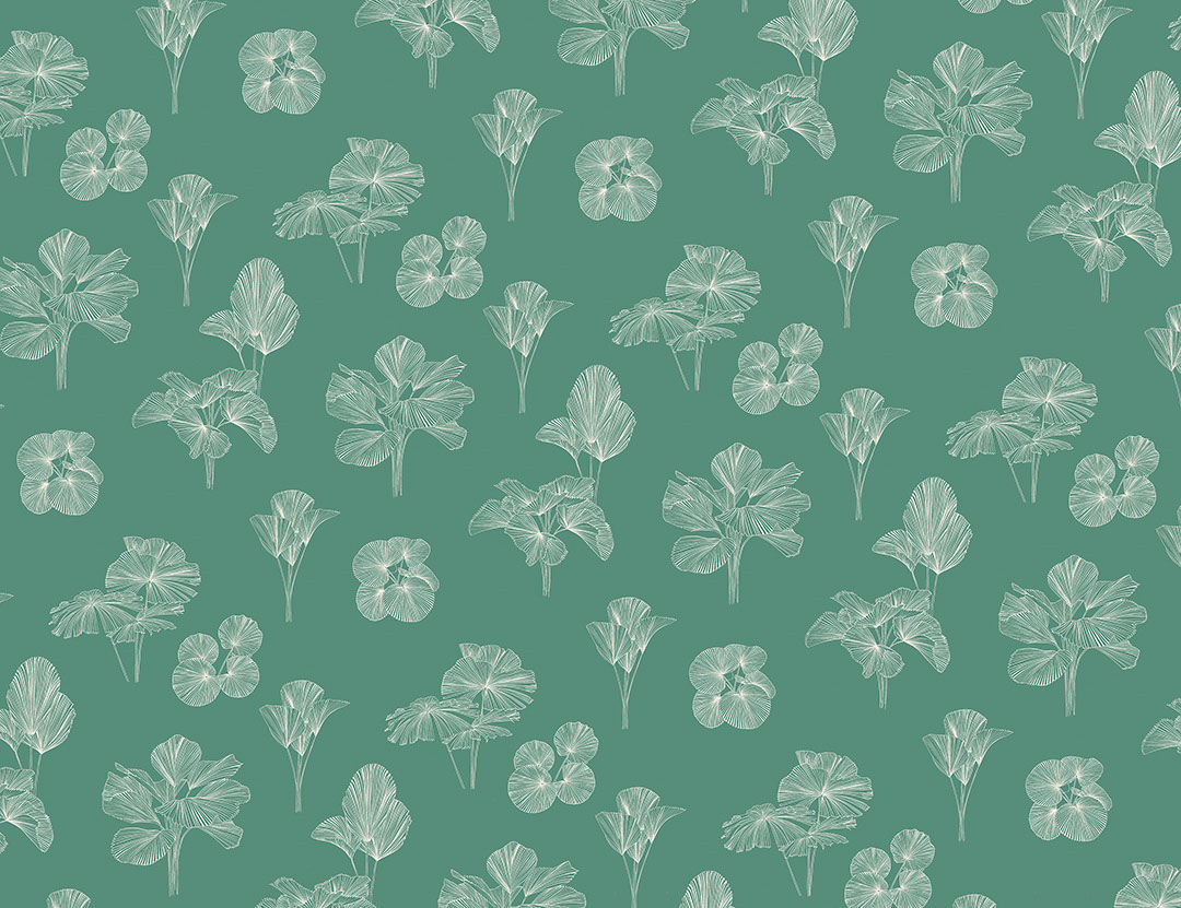 Tender line art leaves patterned wallpaper on the green background