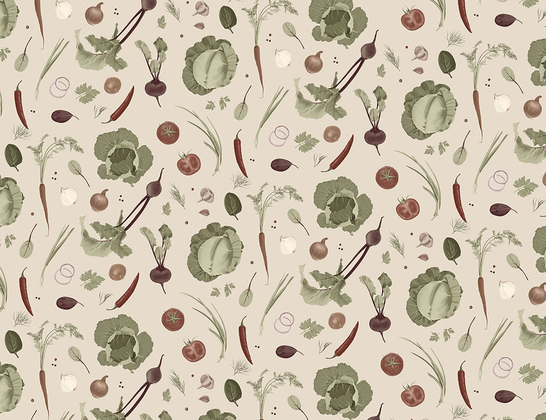 Ingredients of the Ukrainian national soup borsch wall mural on the beige background