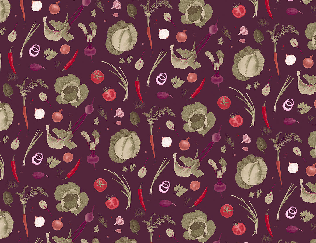 Ingredients of the Ukrainian national soup borsch wall mural on the purple background