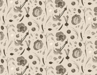 Ingredients of the Ukrainian national soup borsch black and white wall mural