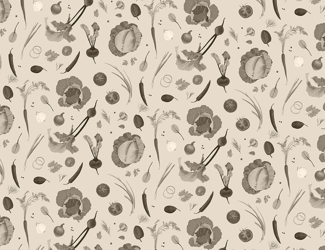 Ingredients of the Ukrainian national soup borsch black and white wall mural