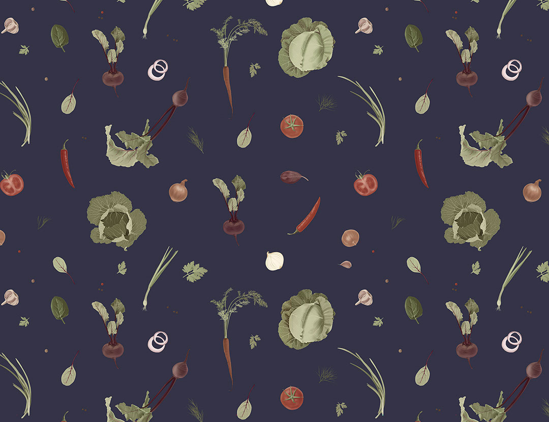 Ingredients of the Ukrainian borsch wall mural on the blue background