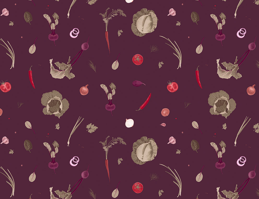 Ingredients of the Ukrainian borsch wall mural on the violet background