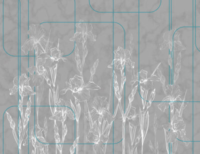 Minimalistic iris flowers grey wall mural in art-deco style