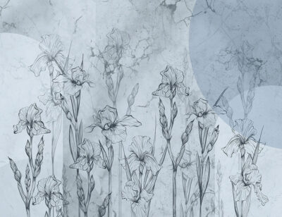 Geometric floral blue wall mural with irises