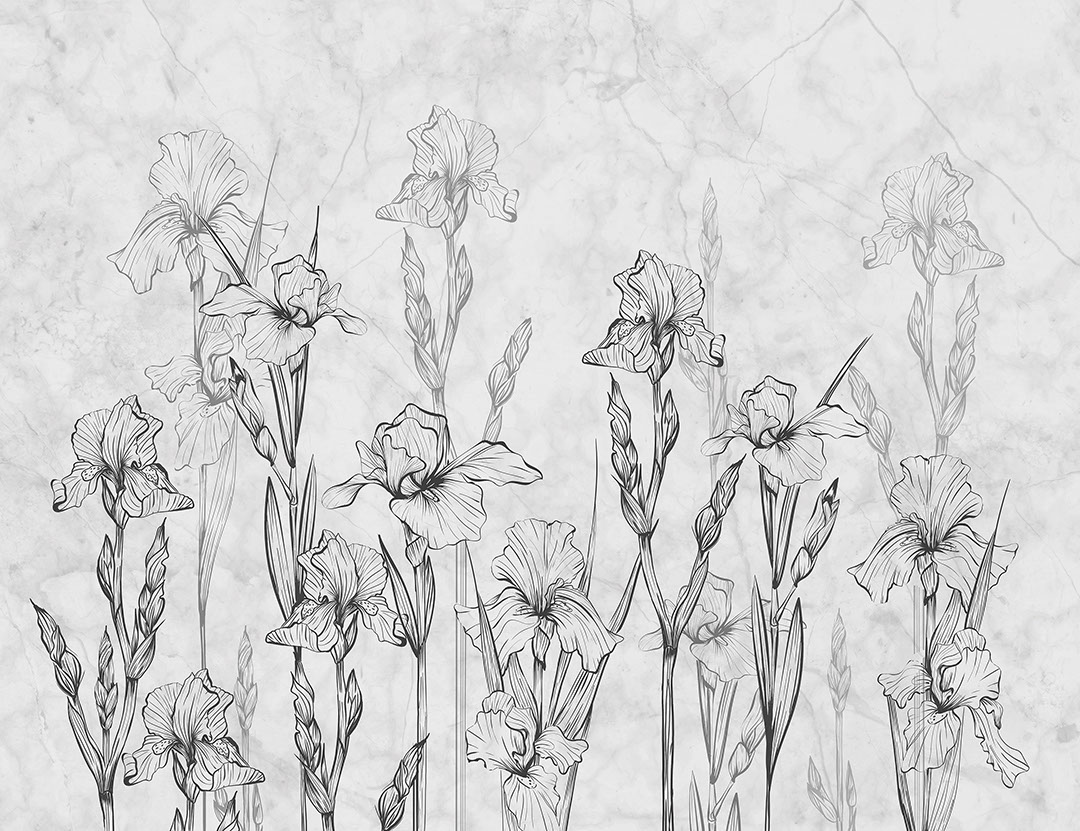 Minimalistic irises and grey marble wall mural