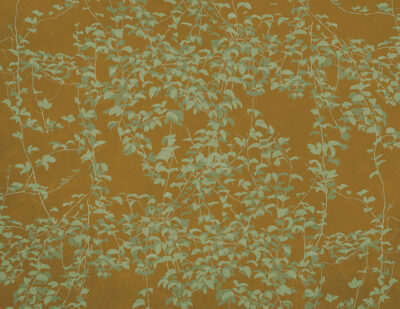 Botanical wall mural in Chinoiserie style on the mustard background
