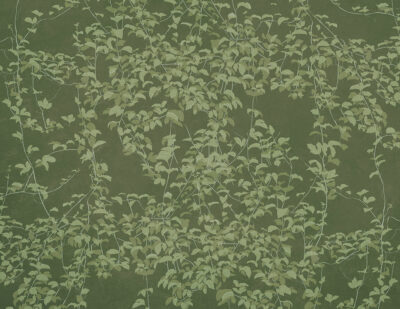 Botanical wall mural in Chinoiserie style on the green background