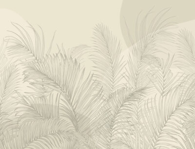Illustrated palm leaves with geometric shapes beige wall mural