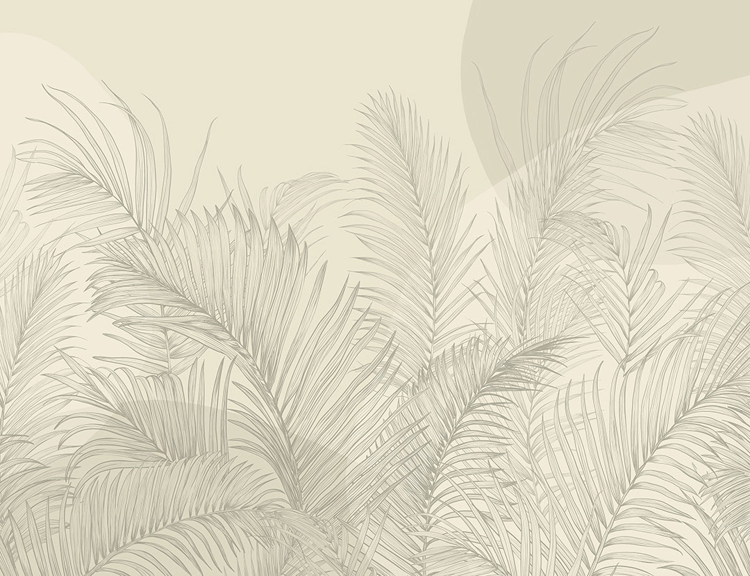 Illustrated palm leaves with geometric shapes beige wall mural