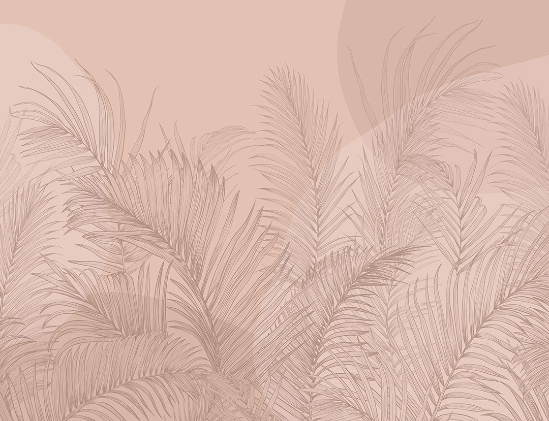 Illustrated palm leaves with geometric shapes pink wall mural