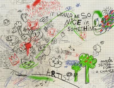 Bright chaotic graffiti wall mural